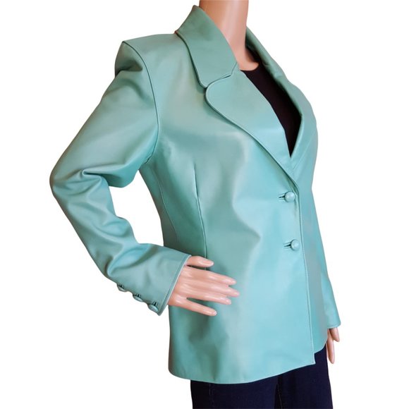 Leather Renditions by Sandi Jacket Blazer Women's Small Lined Soft Light Green - Picture 4 of 11